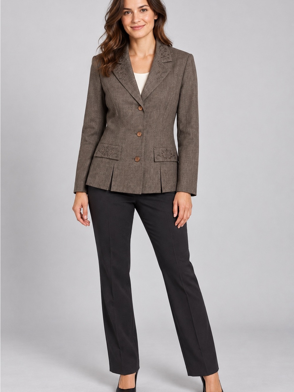 NWT New Vintage Kathie Lee Brown Tailored Embroidered Blazer Size 6